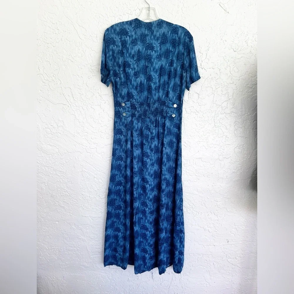 Betsy Lauren Womens Floral Maxi Dress Blue Button Up Cottagecore Vintage Size 6